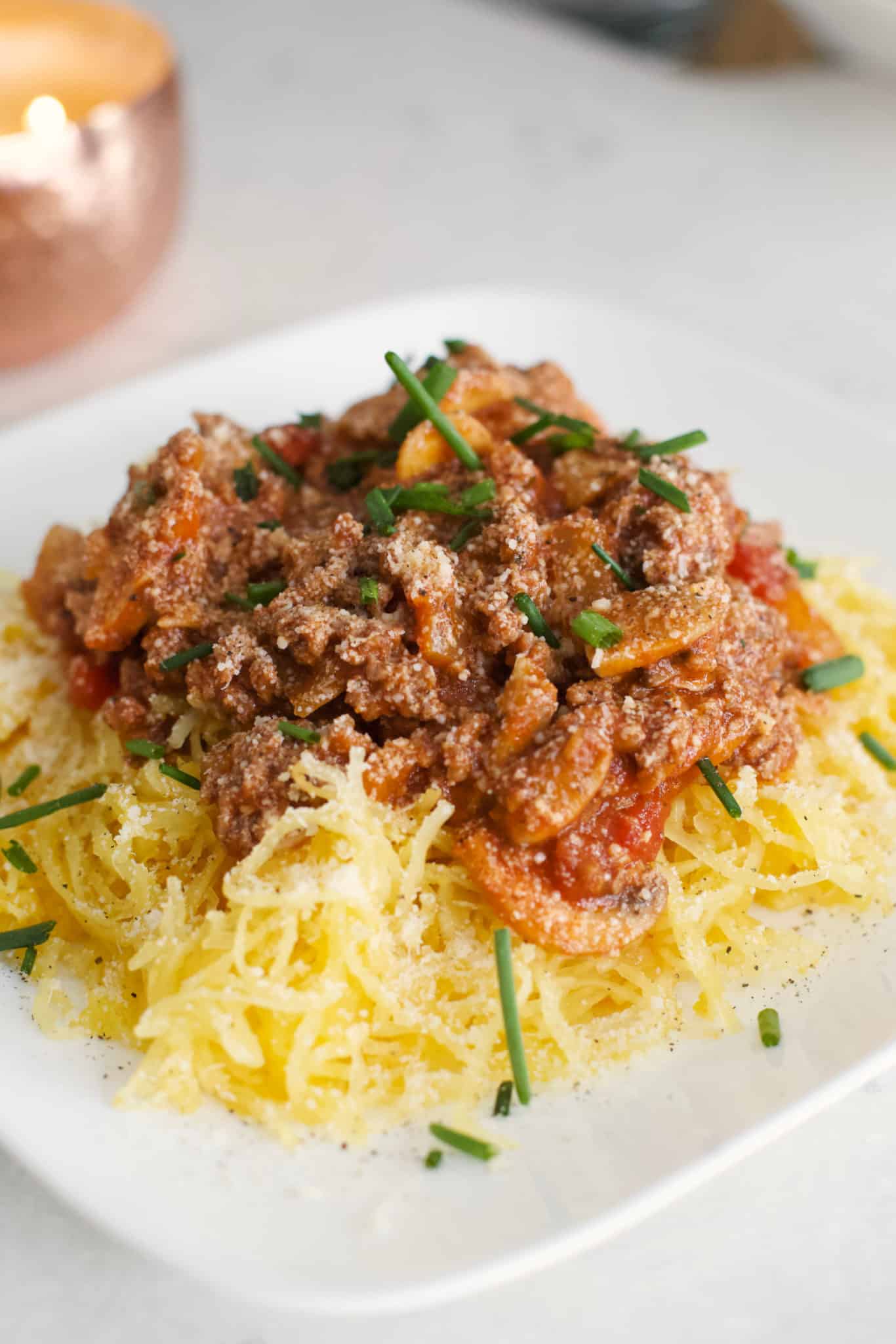 Spaghetti Squash with Low Carb Meat Sauce - The Hungry Elephant