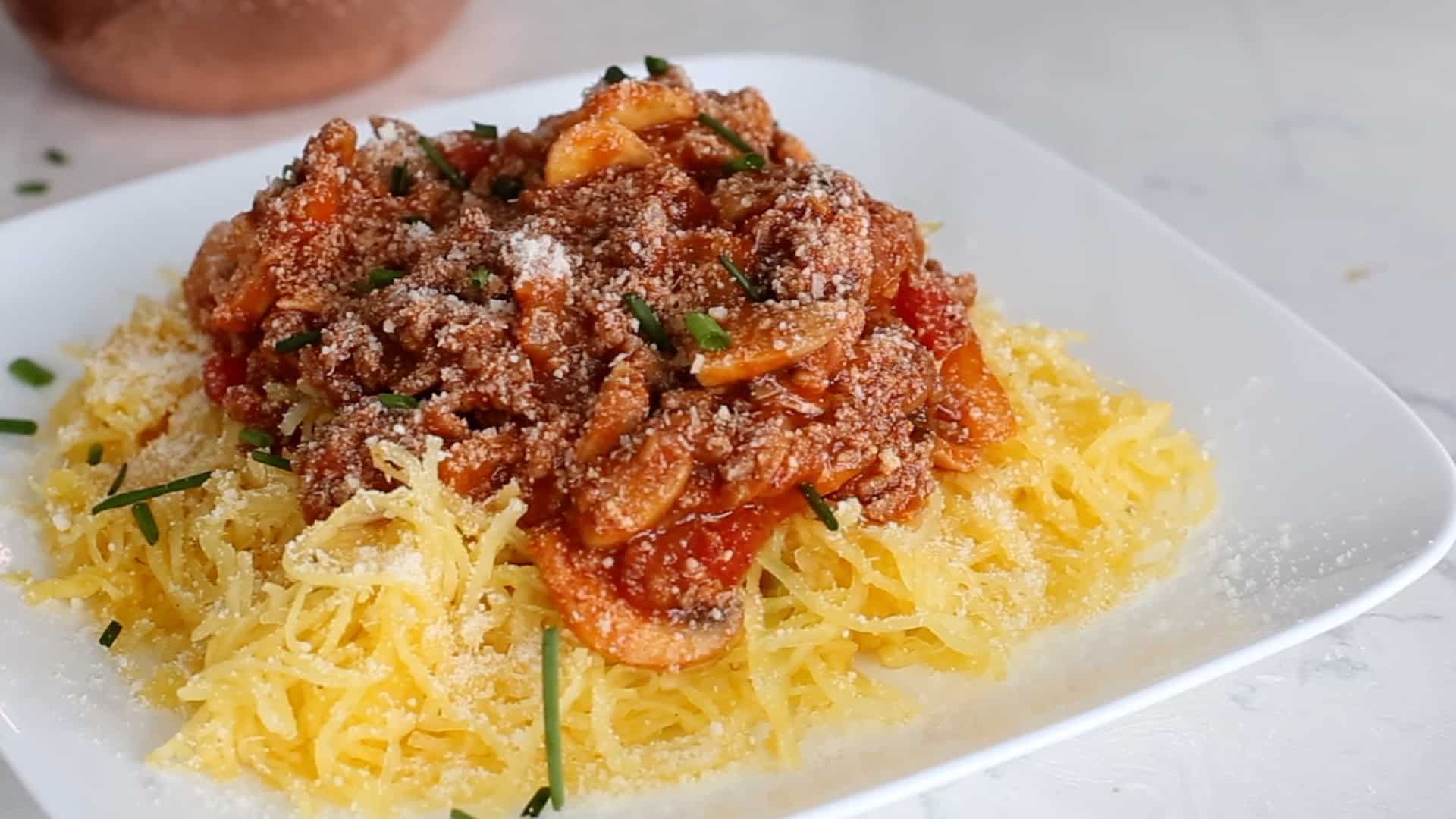 Spaghetti Squash with Low Carb Meat Sauce - The Hungry Elephant